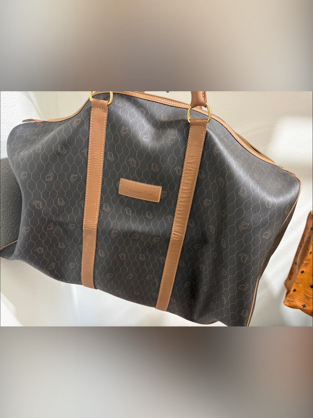 Dior Men’s Brown Monogram Duffel with Tan Leather Trim